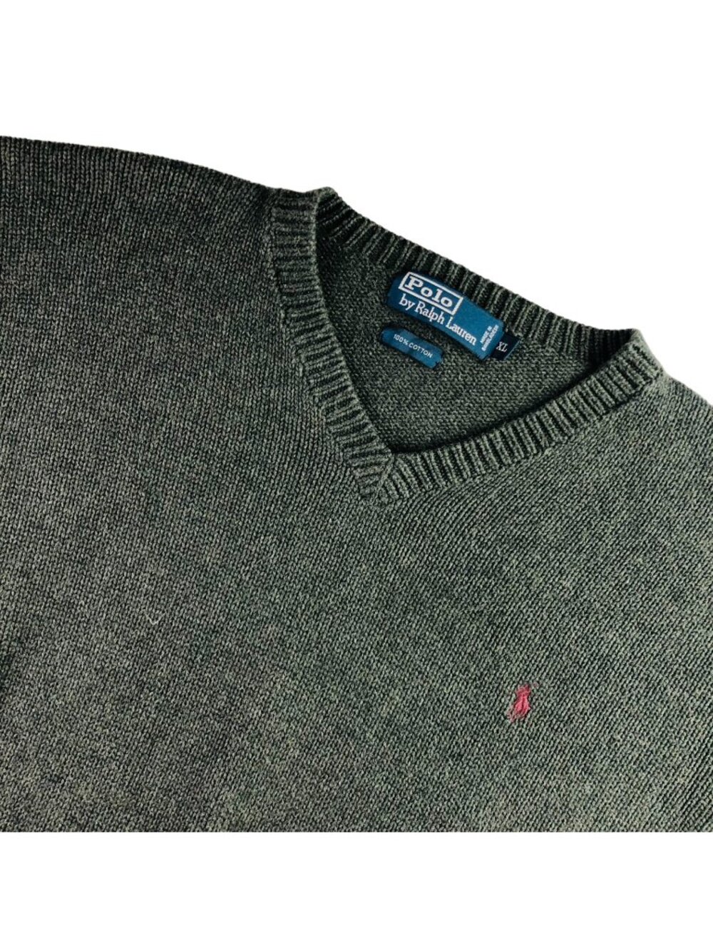 Polo Ralph Lauren Men's 100% Cotton V-Neck Knit  Sweater Gray • XL